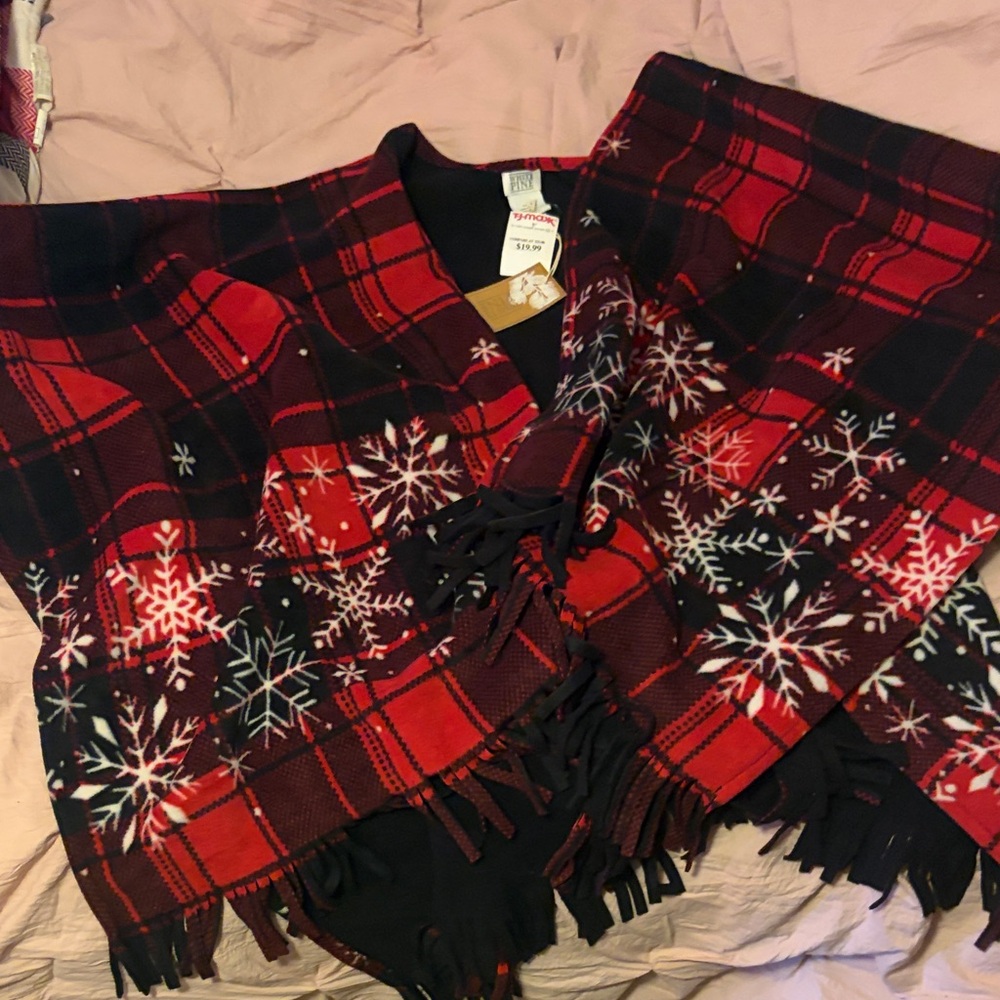 T.J.Maxx Red and Black Plaid Poncho